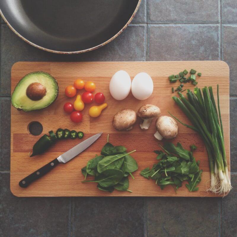 Food on chopping board, reduce food waste