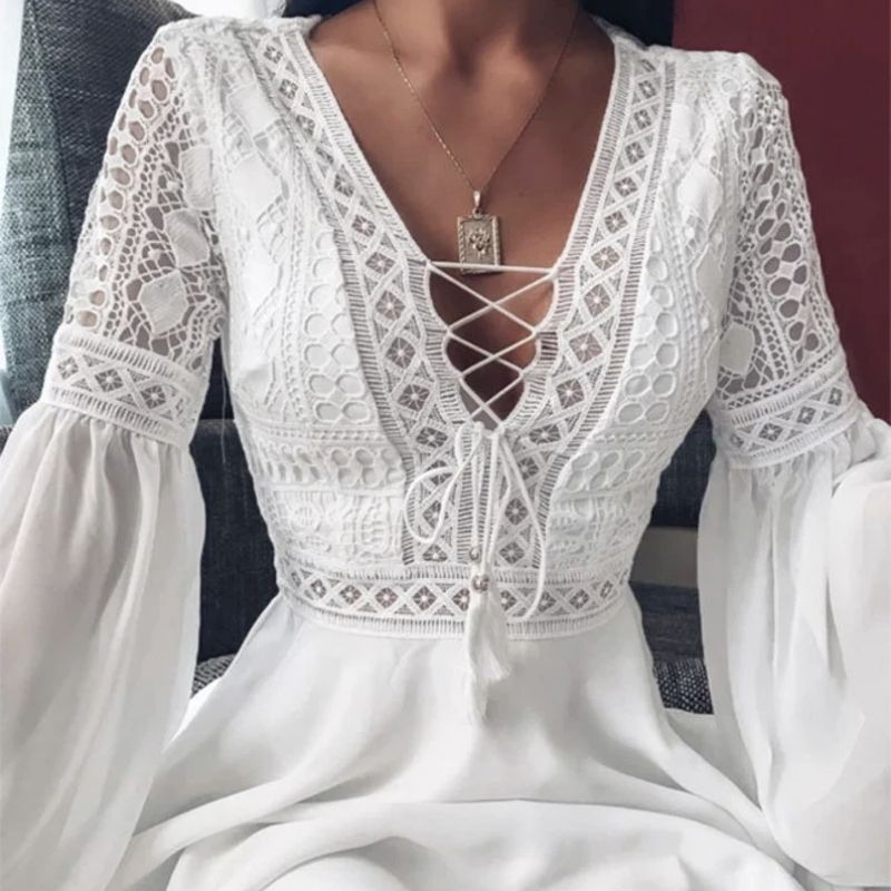beautiful finds - front tied long sleeve ruff dress