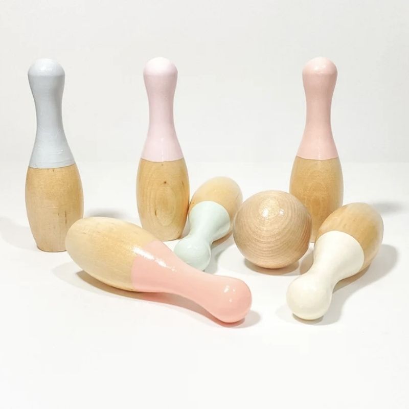 sustainable toys wooden mini bowling set