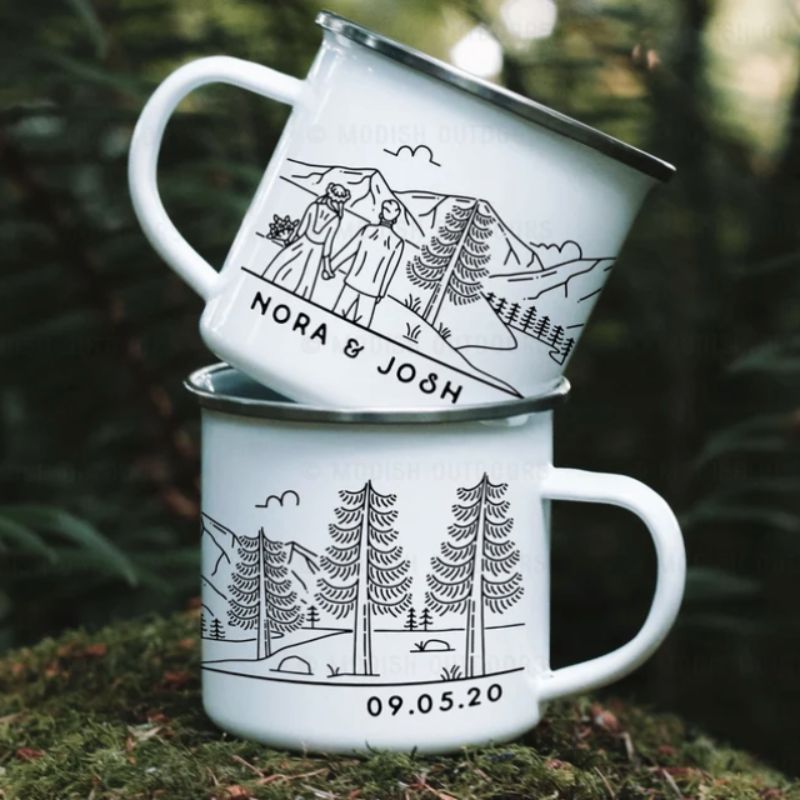 Wedding shower gifts - Personalized enamel mug set