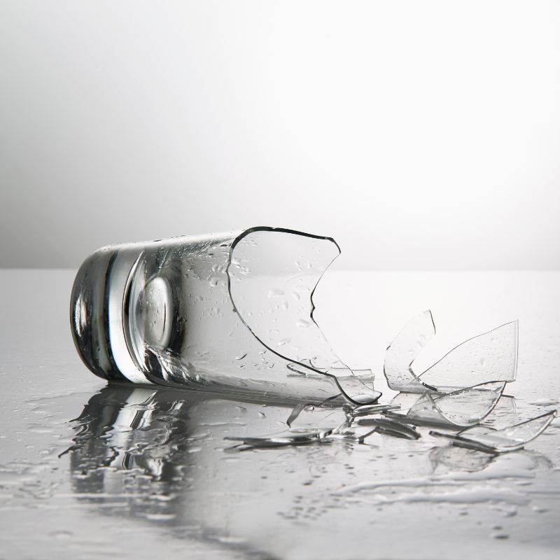 broken glass with water is a non-recyclable item