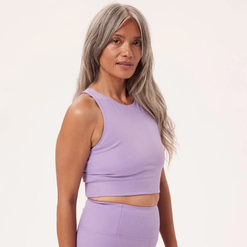 lavender outfit ideas with a tank bra