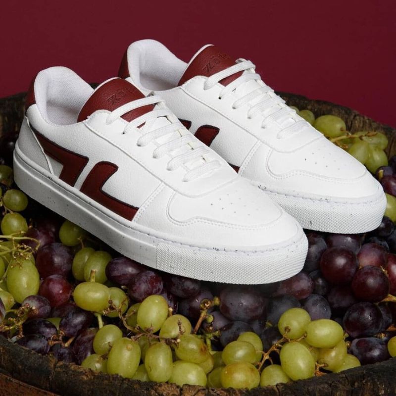 white shoes made of grape fabric which is one of the best animal leather alternatives