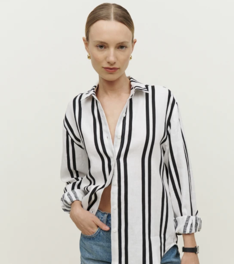 black and white striped linen shirts