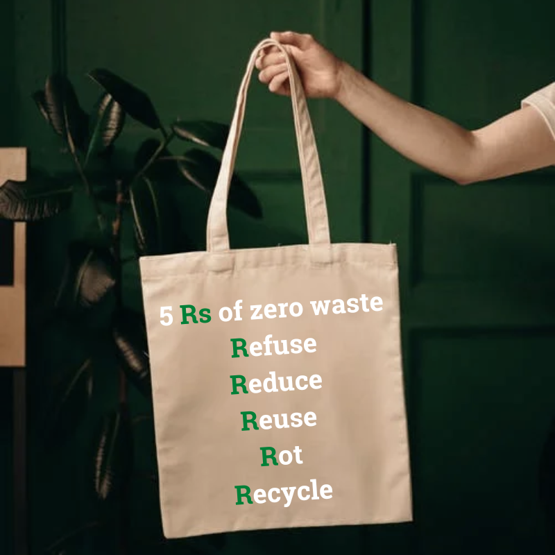 5Rs of zero waste on a tote bag