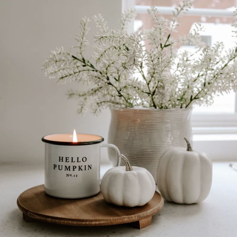 Hello Pumpkin mug soy wax candle- sustainable fall decor items
